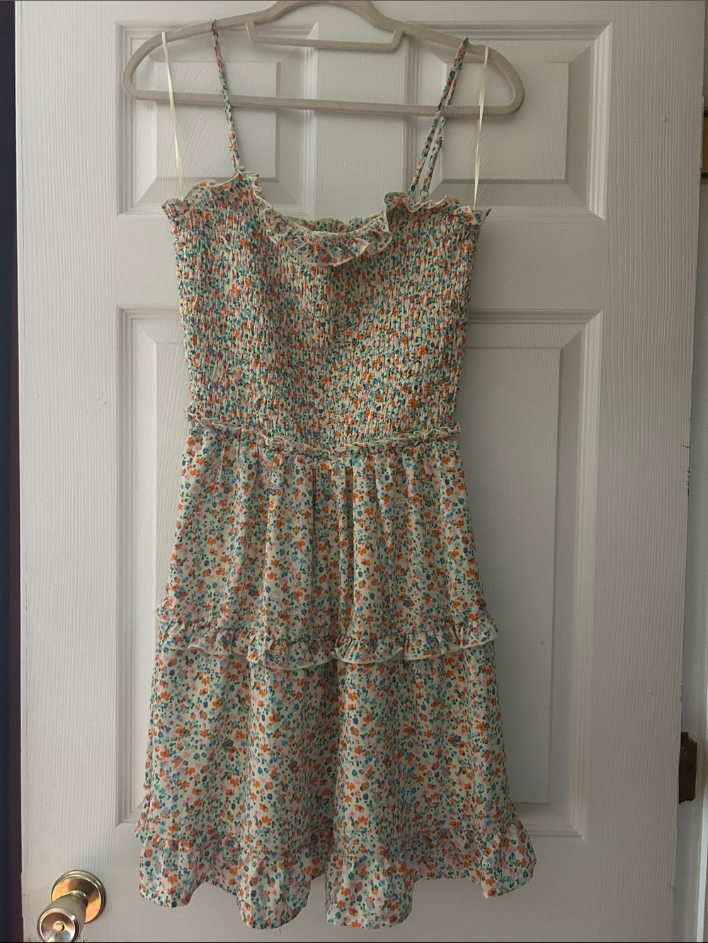 Jessica Simpson White Floral Smocked Sundress with Orange & Green